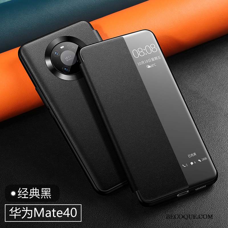 Huawei Mate 40 Coque Cuir Véritable Vert Protection De Téléphone Étui En Cuir