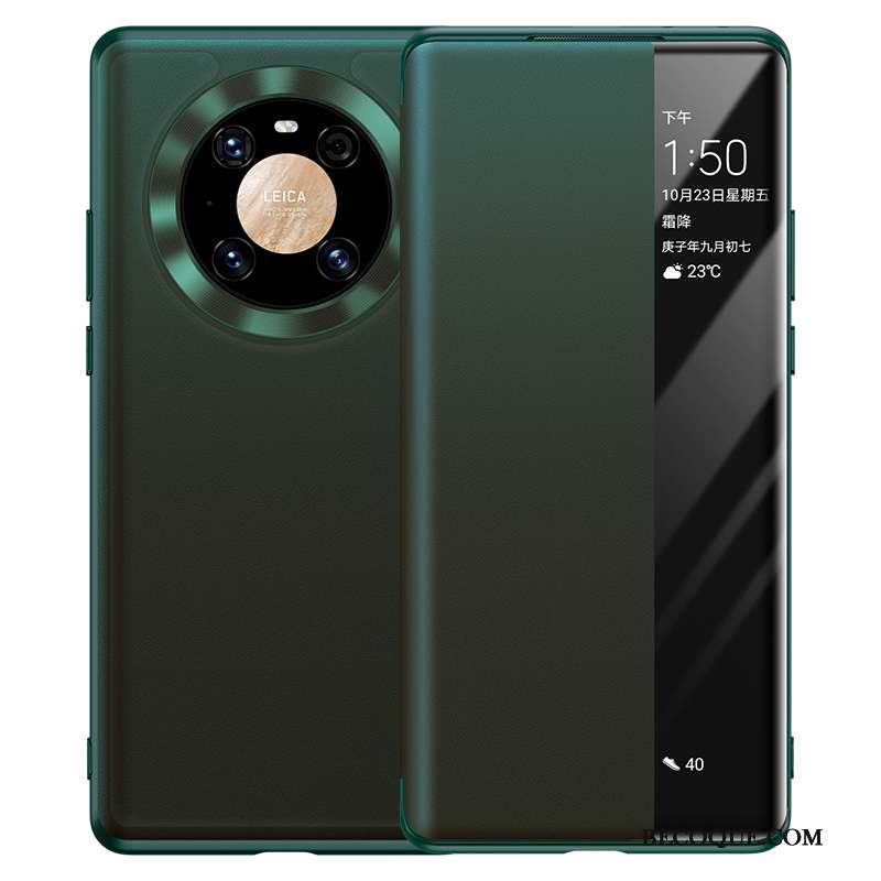 Huawei Mate 40 Coque De Téléphone Protection Cuir Véritable Vert Étui Clamshell