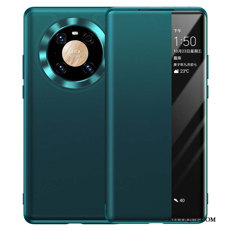Huawei Mate 40 Coque De Téléphone Protection Cuir Véritable Vert Étui Clamshell
