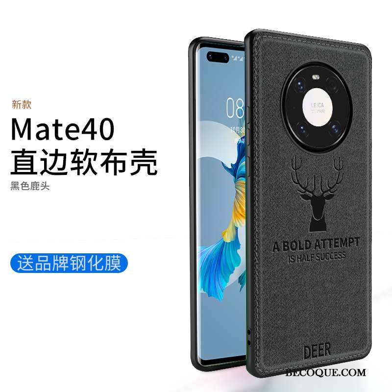 Huawei Mate 40 Délavé En Daim Modèle Fleurie Coque Gris Incassable De Téléphone