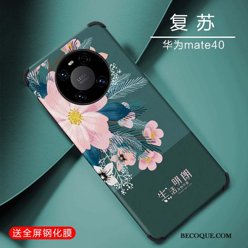Huawei Mate 40 Gaufrage Silicone Simple Personnalité Coque De Téléphone Bleu
