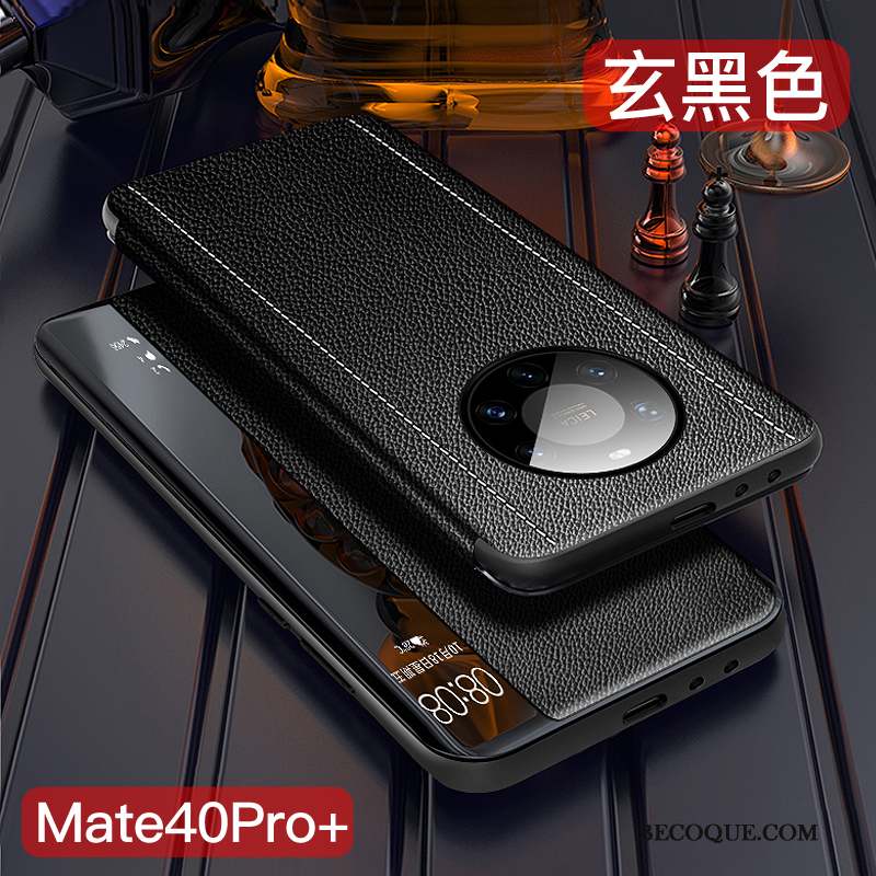 Huawei Mate 40 Pro+ Coque Bleu Marin Tout Compris Clamshell Protection Étui En Cuir Mince