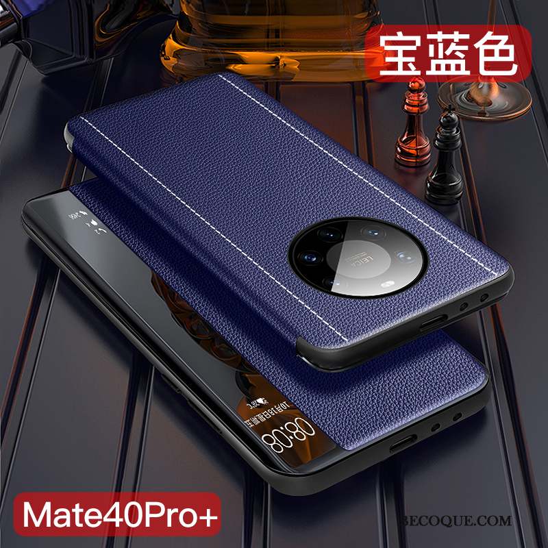 Huawei Mate 40 Pro+ Coque Bleu Marin Tout Compris Clamshell Protection Étui En Cuir Mince