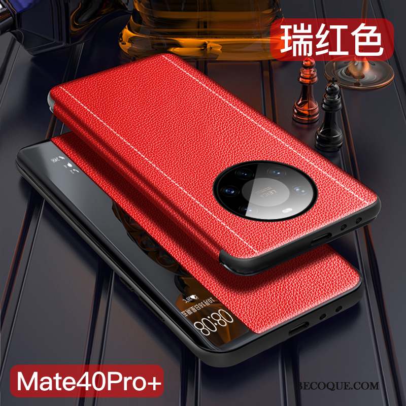 Huawei Mate 40 Pro+ Coque Bleu Marin Tout Compris Clamshell Protection Étui En Cuir Mince