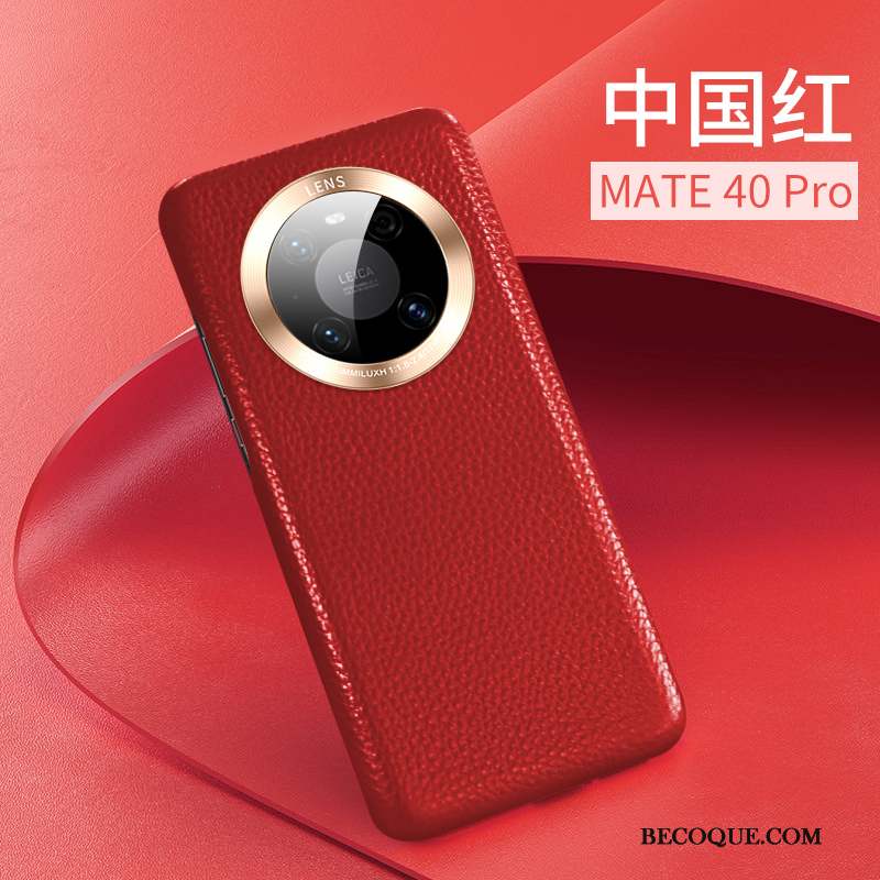 Huawei Mate 40 Pro Coque Protection Luxe Nouveau Rouge Très Mince Cuir Véritable