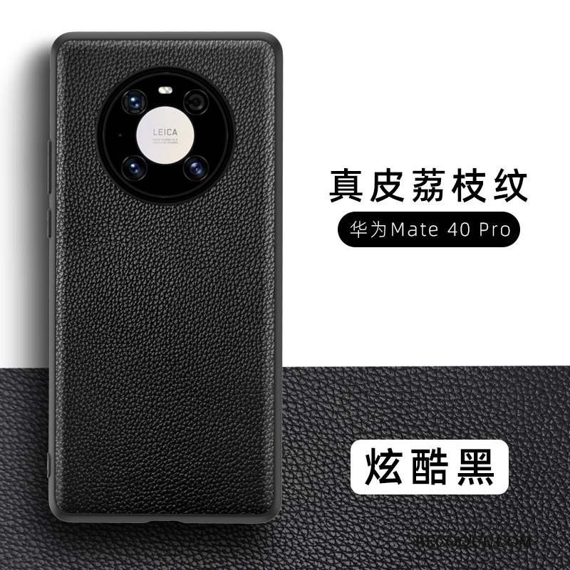 Huawei Mate 40 Pro Cuir Coque Noir Cuir Véritable Incassable De Téléphone