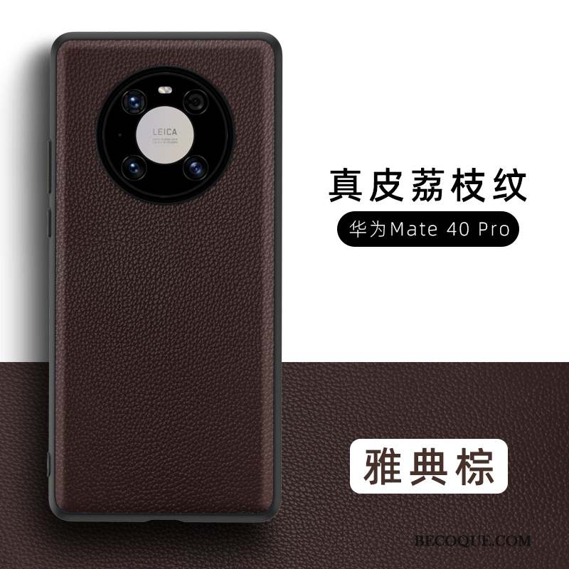 Huawei Mate 40 Pro Cuir Coque Noir Cuir Véritable Incassable De Téléphone