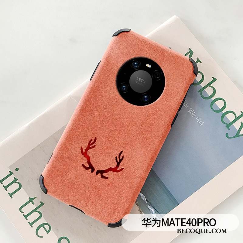 Huawei Mate 40 Pro Modèle Fleurie Simple Coque De Téléphone Incassable Cuir Daim Fourrure