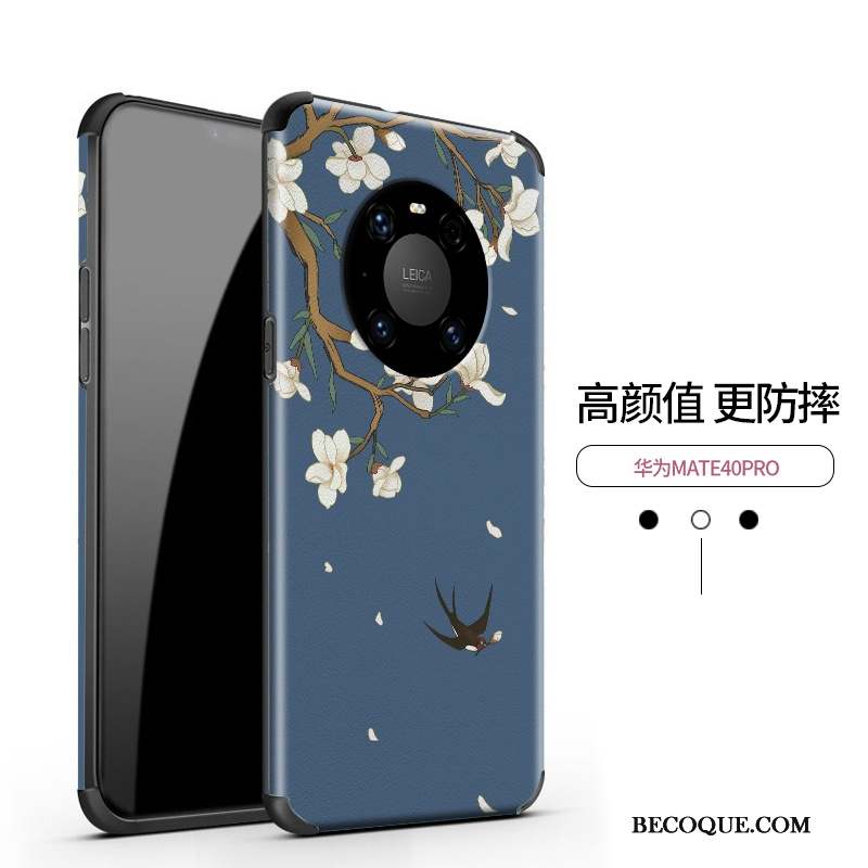 Huawei Mate 40 Pro Soie Mulberry Personnalité Coque De Téléphone Protection Incassable Bleu