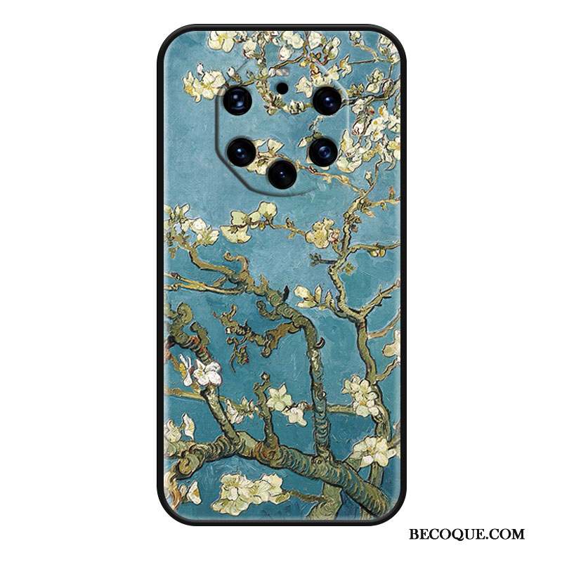 Huawei Mate 40 Rs Coque Blanc Mode Incassable Vert Rose Peinture À L'huile