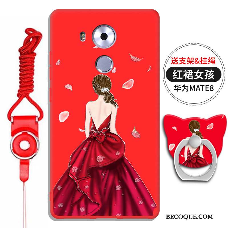 Huawei Mate 8 Coque Silicone Support Ornements Suspendus Rouge Dimensionnel Gaufrage
