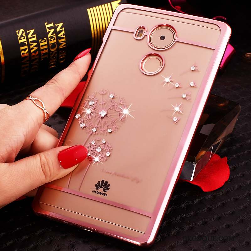 Huawei Mate 8 Strass Difficile Rose Étui Transparent Coque