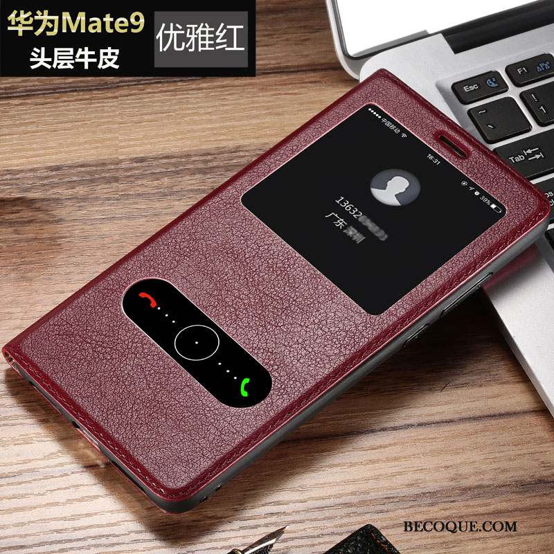 Huawei Mate 9 Business Étui En Cuir Incassable Cuir Véritable Clamshell Coque De Téléphone
