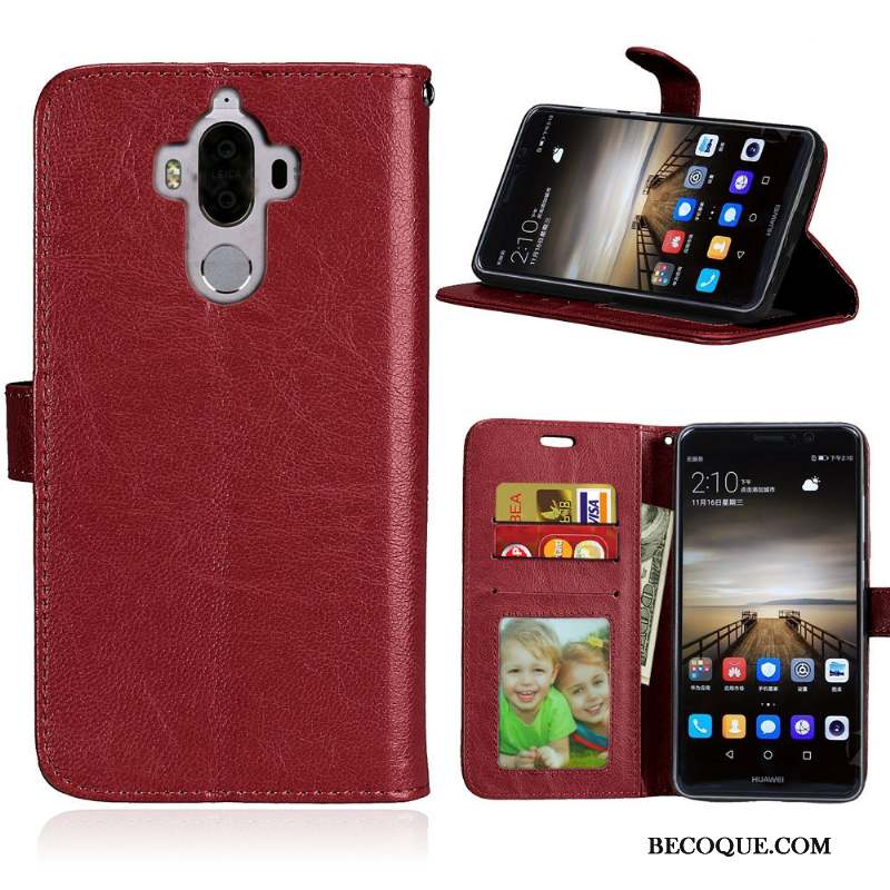 Huawei Mate 9 Clamshell Rouge Téléphone Portable Étui En Cuir Coque De Téléphone Protection