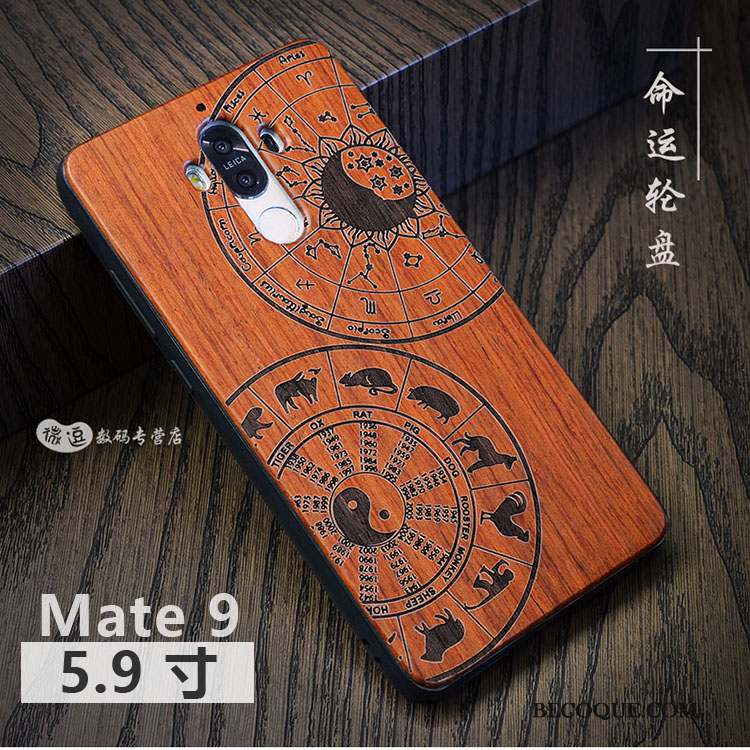 Huawei Mate 9 Coque Luxe Étui Bois Massif Personnalisé Style Chinois Protection