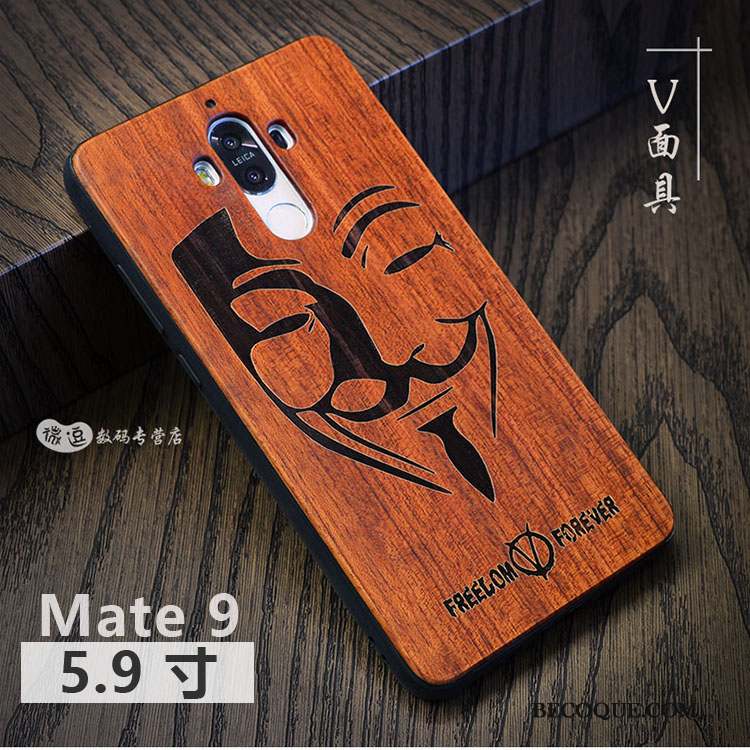 Huawei Mate 9 Coque Luxe Étui Bois Massif Personnalisé Style Chinois Protection