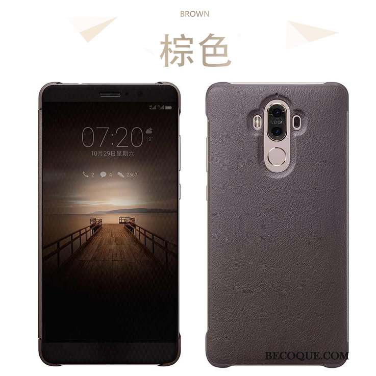 Huawei Mate 9 Coque Protection Cuir Véritable Étui Tout Compris Vin Rouge Incassable