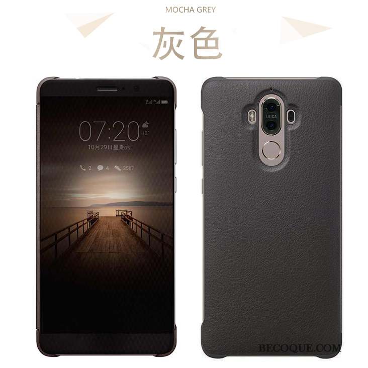 Huawei Mate 9 Coque Protection Cuir Véritable Étui Tout Compris Vin Rouge Incassable