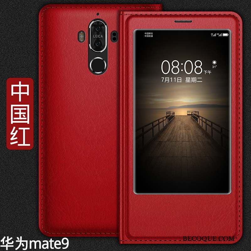 Huawei Mate 9 Coque Rouge Incassable Protection Étui En Cuir Tout Compris Housse