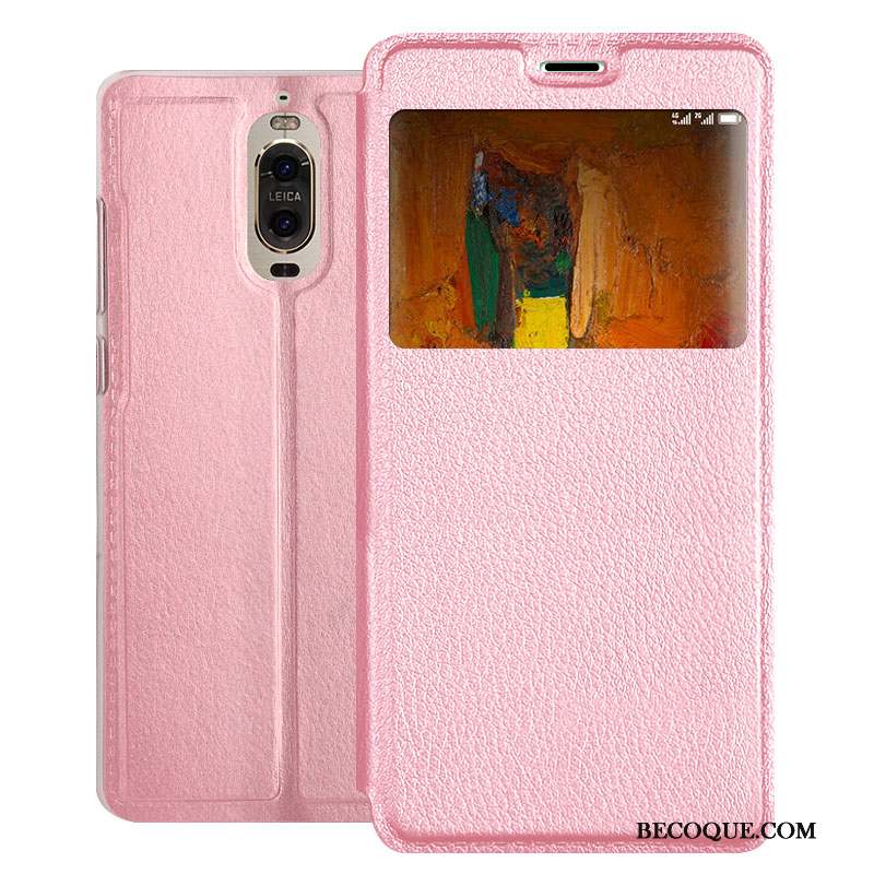 Huawei Mate 9 Pro Étui Étui En Cuir Clamshell Protection Coque De Téléphone Rose