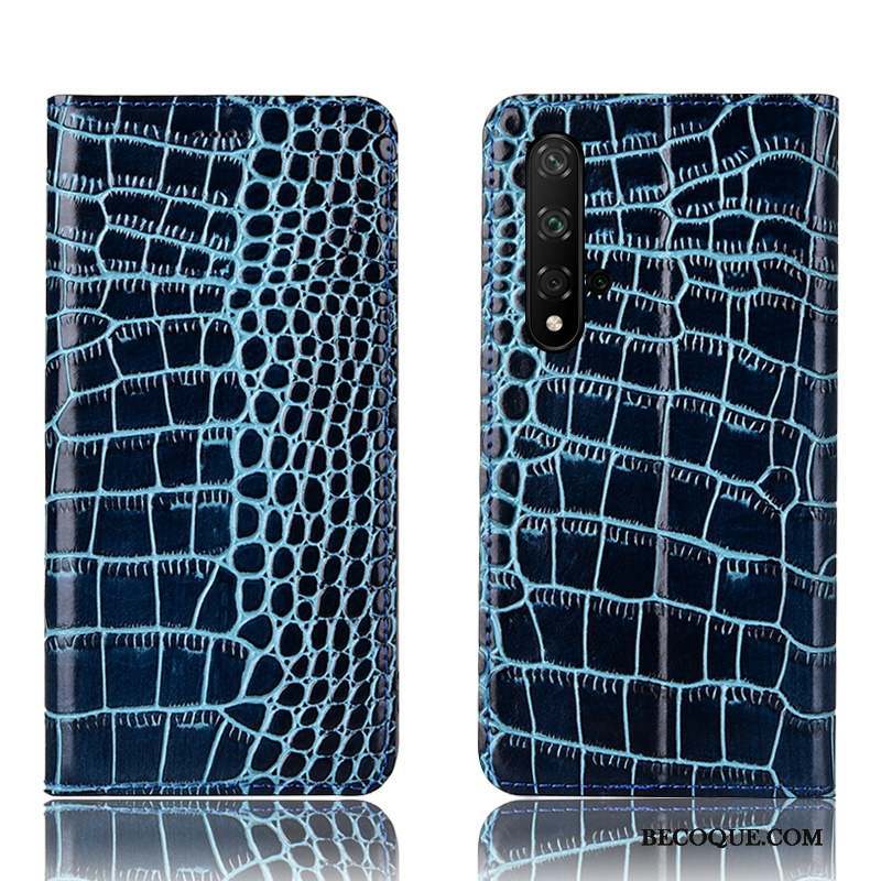 Huawei Nova 5t Coque De Téléphone Protection Incassable Bleu Étui Cuir Véritable