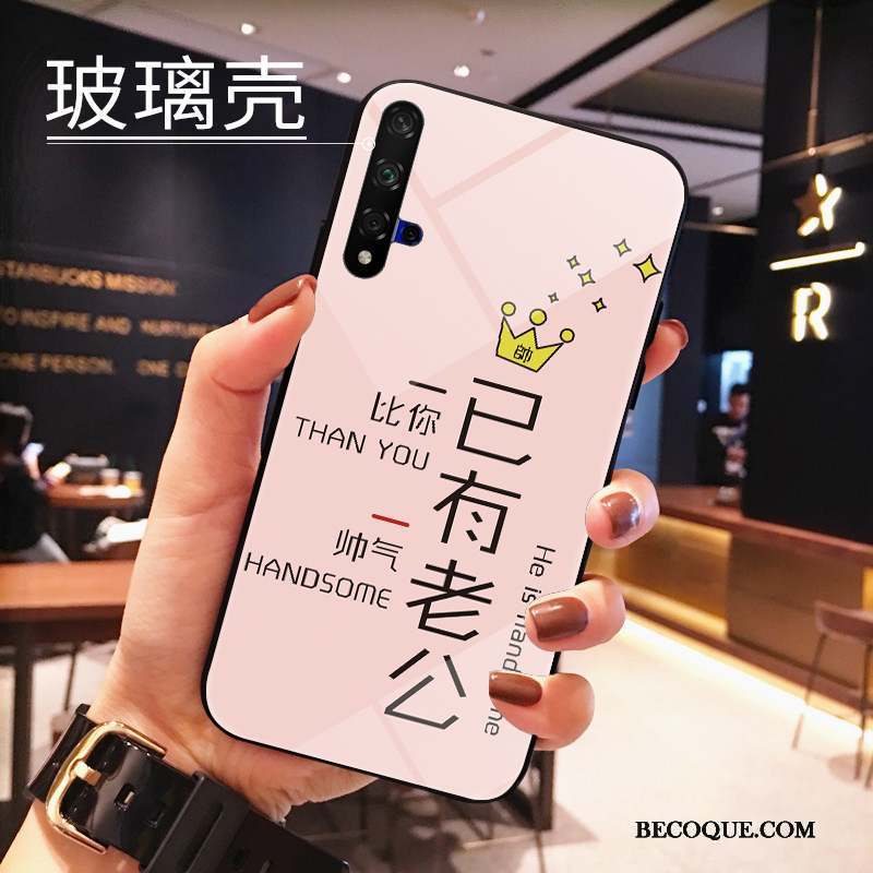 Huawei Nova 5t Coque Dessin Animé Fluide Doux Amoureux Rose Verre Trempé Net Rouge