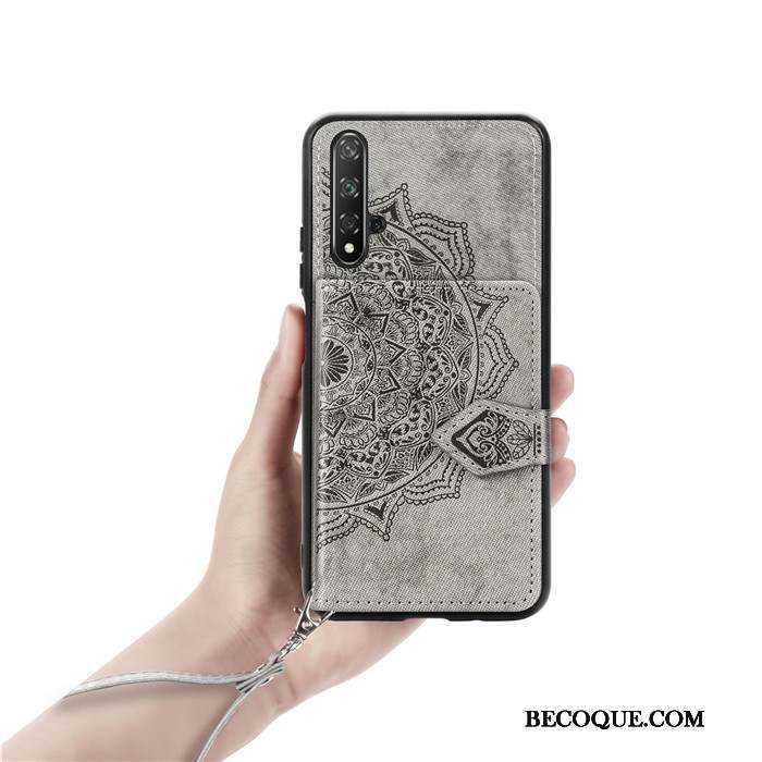 Huawei Nova 5t Coque Ornements Suspendus Tissu Portefeuilles Rouge Sac Carte Étui