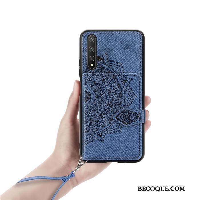 Huawei Nova 5t Coque Ornements Suspendus Tissu Portefeuilles Rouge Sac Carte Étui