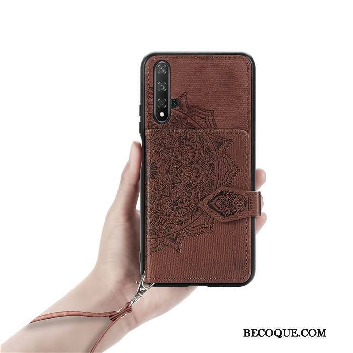 Huawei Nova 5t Coque Ornements Suspendus Tissu Portefeuilles Rouge Sac Carte Étui