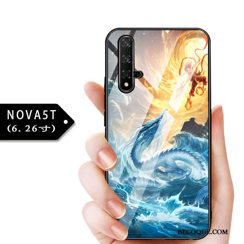 Huawei Nova 5t Coque Protection Enfant Verre Bleu Mince Étui