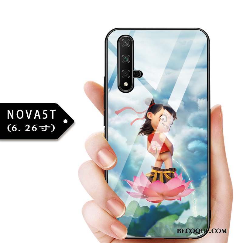 Huawei Nova 5t Coque Protection Enfant Verre Bleu Mince Étui