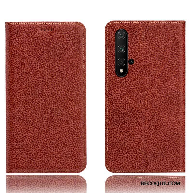 Huawei Nova 5t Coque Protection Tout Compris Housse Incassable Cuir Véritable Litchi