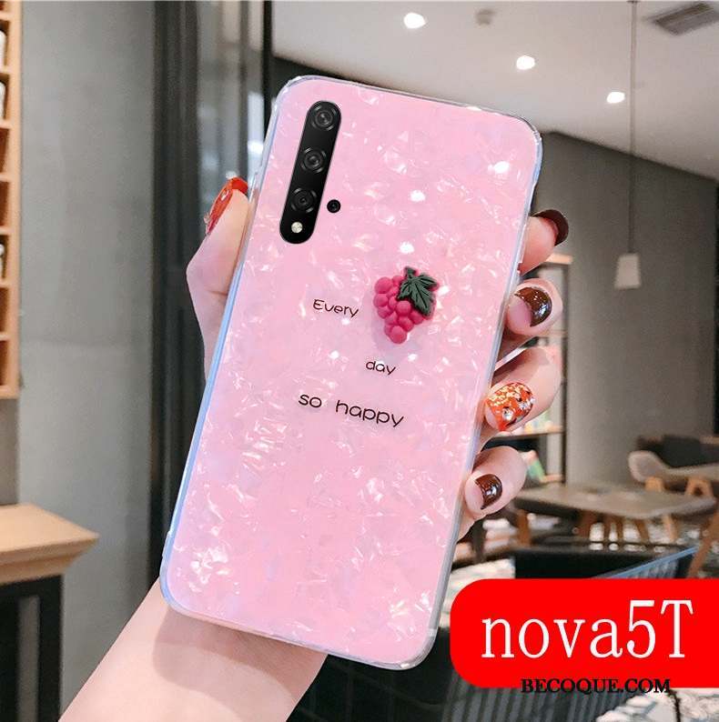 Huawei Nova 5t Coque Silicone Net Rouge Rose Créatif Tendance Personnalité