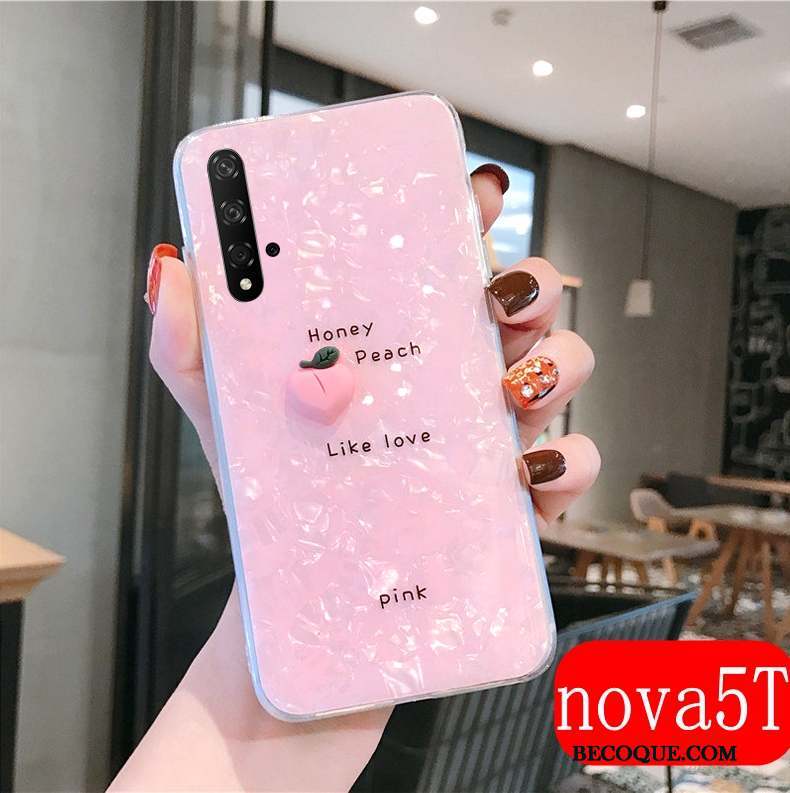 Huawei Nova 5t Coque Silicone Net Rouge Rose Créatif Tendance Personnalité