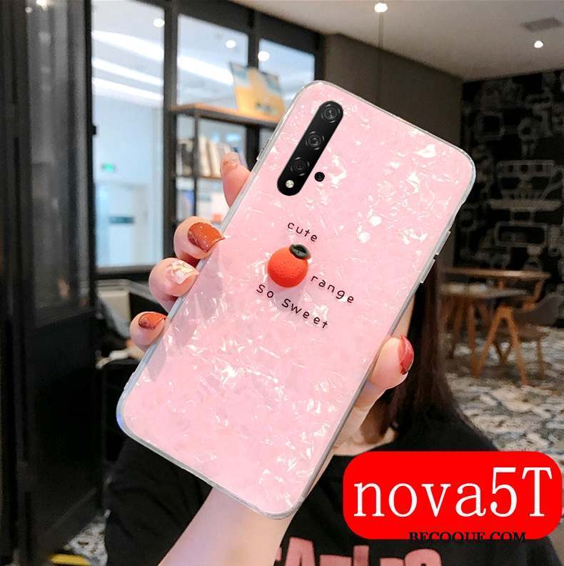 Huawei Nova 5t Coque Silicone Net Rouge Rose Créatif Tendance Personnalité