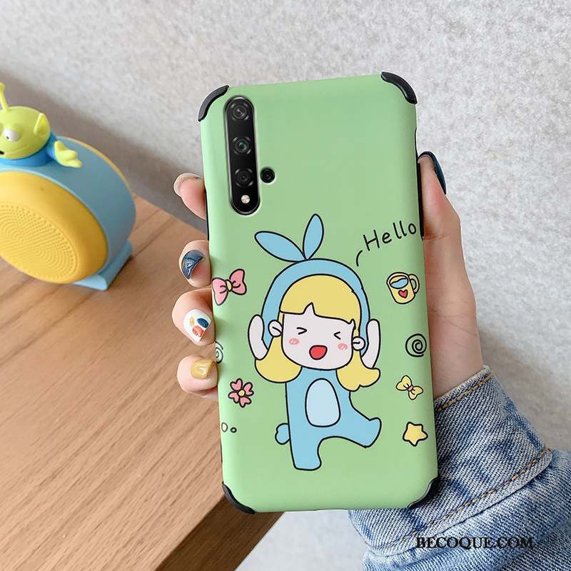 Huawei Nova 5t Dessin Animé Délavé En Daim Coque De Téléphone Vert Nouveau Personnalité