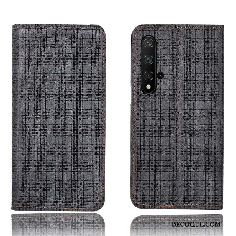 Huawei Nova 5t Incassable Plaid Cuir Véritable Coque De Téléphone Protection Rouge