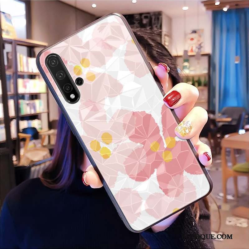 Huawei Nova 5t Tout Compris Net Rouge Rose Losange Modèle Fleurie Coque De Téléphone