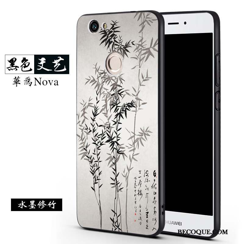 Huawei Nova Coque Tendance Délavé En Daim Silicone Noir Fluide Doux Incassable