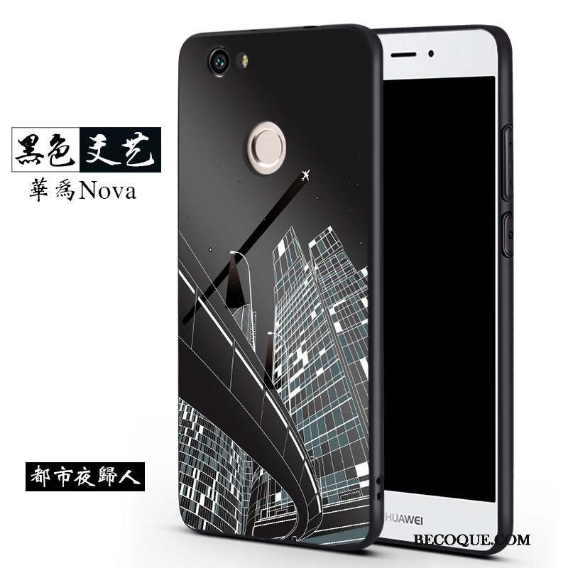 Huawei Nova Coque Tendance Délavé En Daim Silicone Noir Fluide Doux Incassable