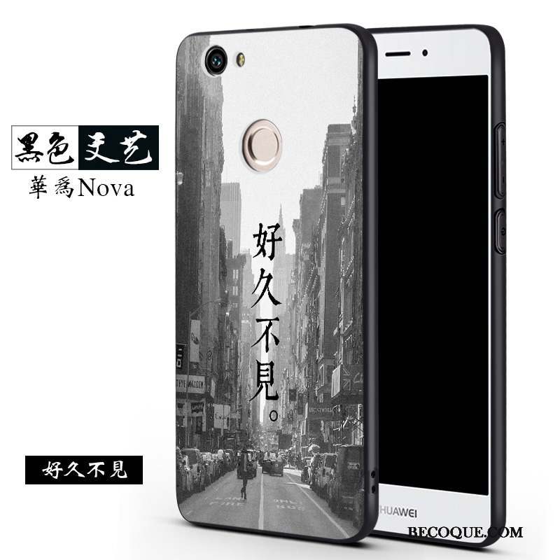 Huawei Nova Coque Tendance Délavé En Daim Silicone Noir Fluide Doux Incassable