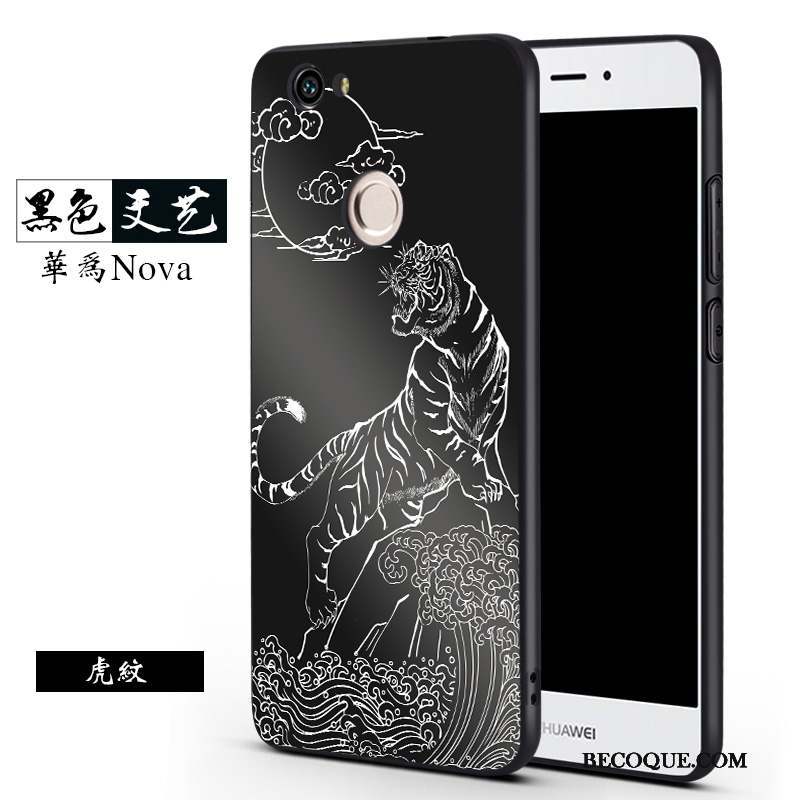 Huawei Nova Coque Tendance Délavé En Daim Silicone Noir Fluide Doux Incassable