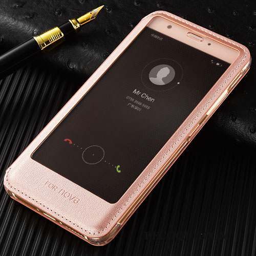 Huawei Nova Coque Étui Étui En Cuir Incassable Rose Clamshell Protection