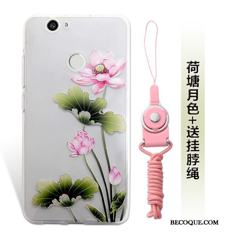 Huawei Nova Vert Étui Gaufrage Rose Petit Coque De Téléphone