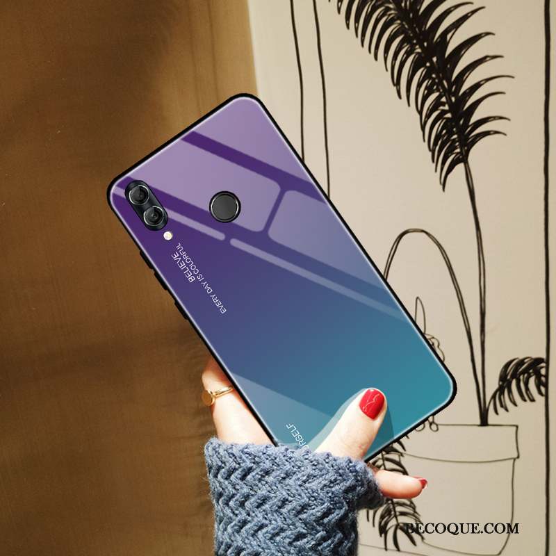 Huawei P Smart 2019 Coque Bleu Étui Verre Trempé Protection Dégradé De Couleur Incassable