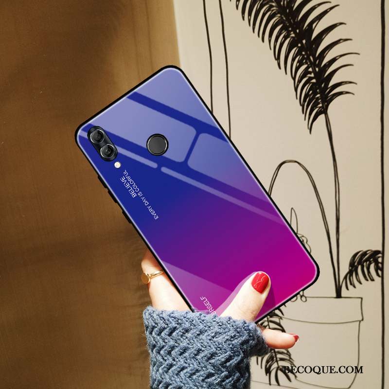 Huawei P Smart 2019 Coque Bleu Étui Verre Trempé Protection Dégradé De Couleur Incassable