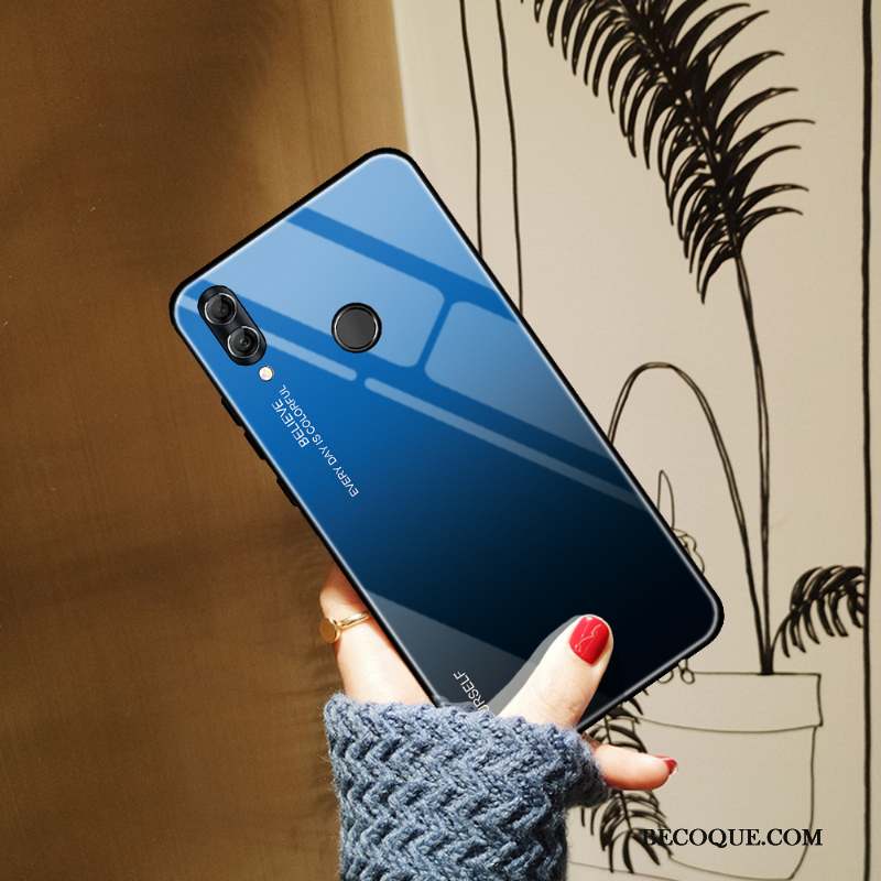 Huawei P Smart 2019 Coque Bleu Étui Verre Trempé Protection Dégradé De Couleur Incassable