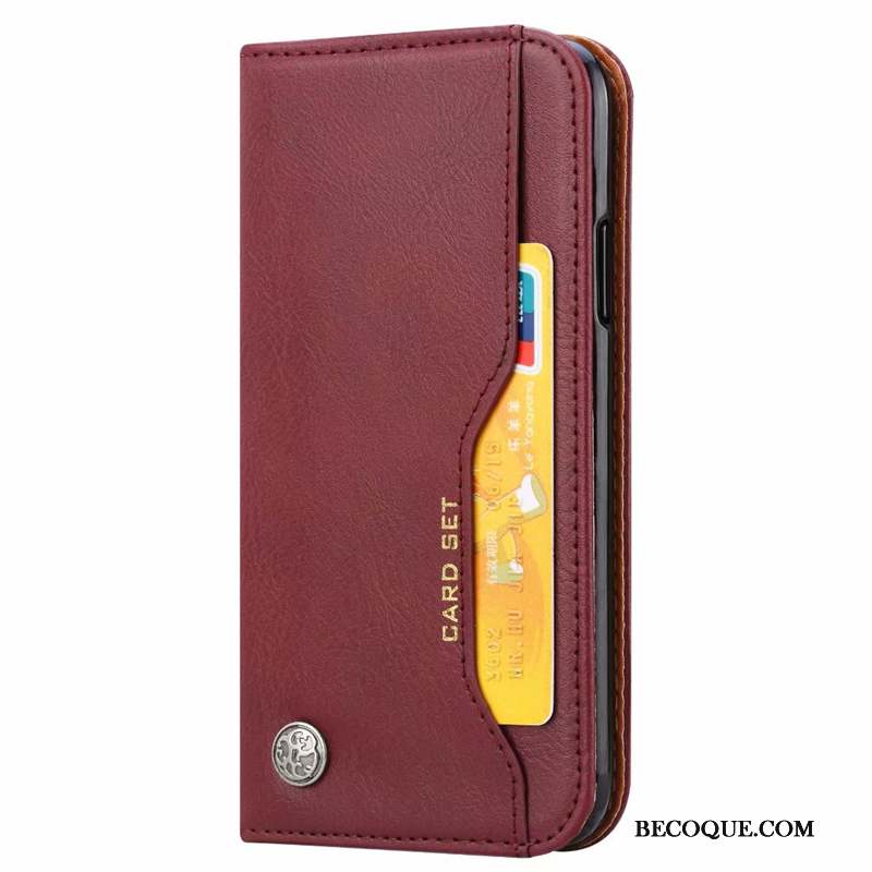 Huawei P Smart 2019 Coque Classic Carte Cuir Étui En Cuir Support Vin Rouge