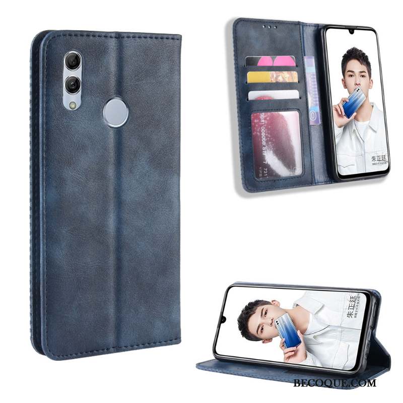 Huawei P Smart 2019 Coque De Téléphone Housse Modèle Fleurie Étui En Cuir Vintage Bleu