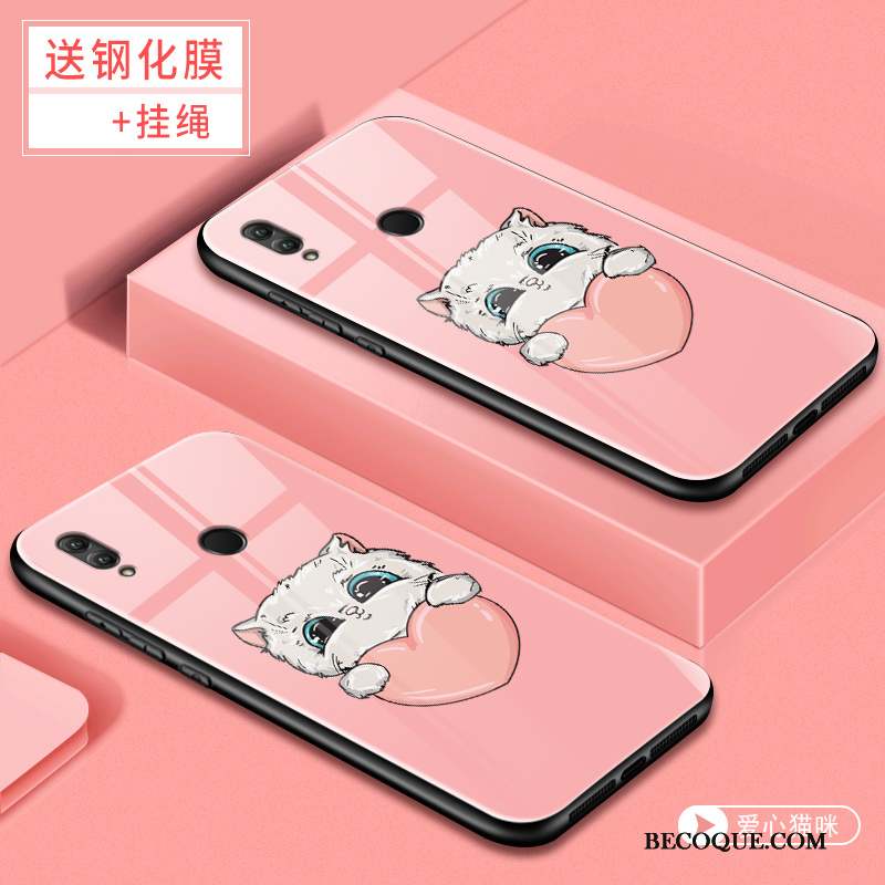 Huawei P Smart 2019 Coque Tendance Protection Net Rouge Verre Dessin Animé Rose